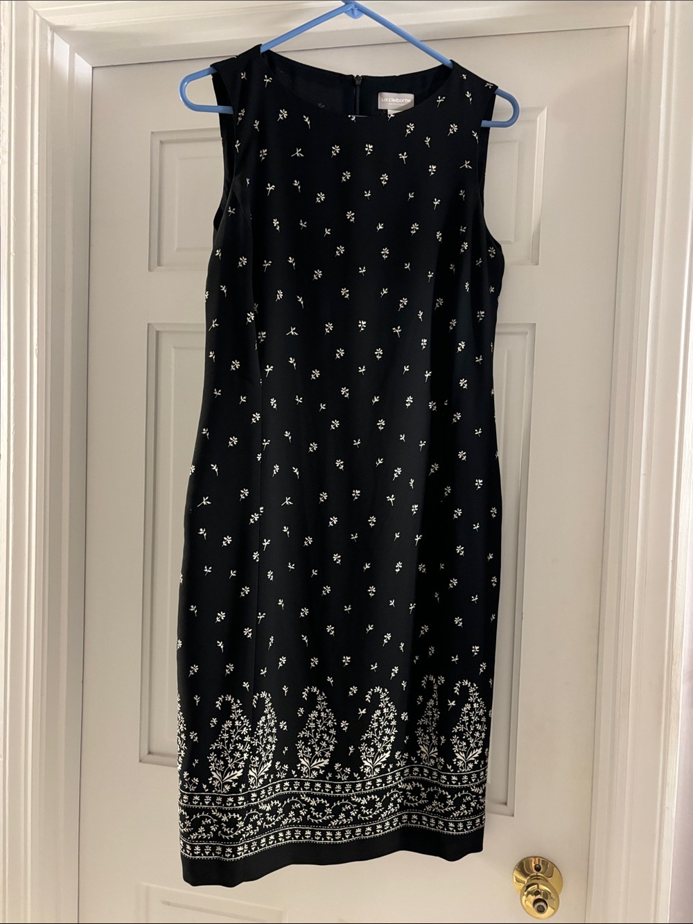 Liz Claiborne Black Sleeveless Border Floral Shift Dress